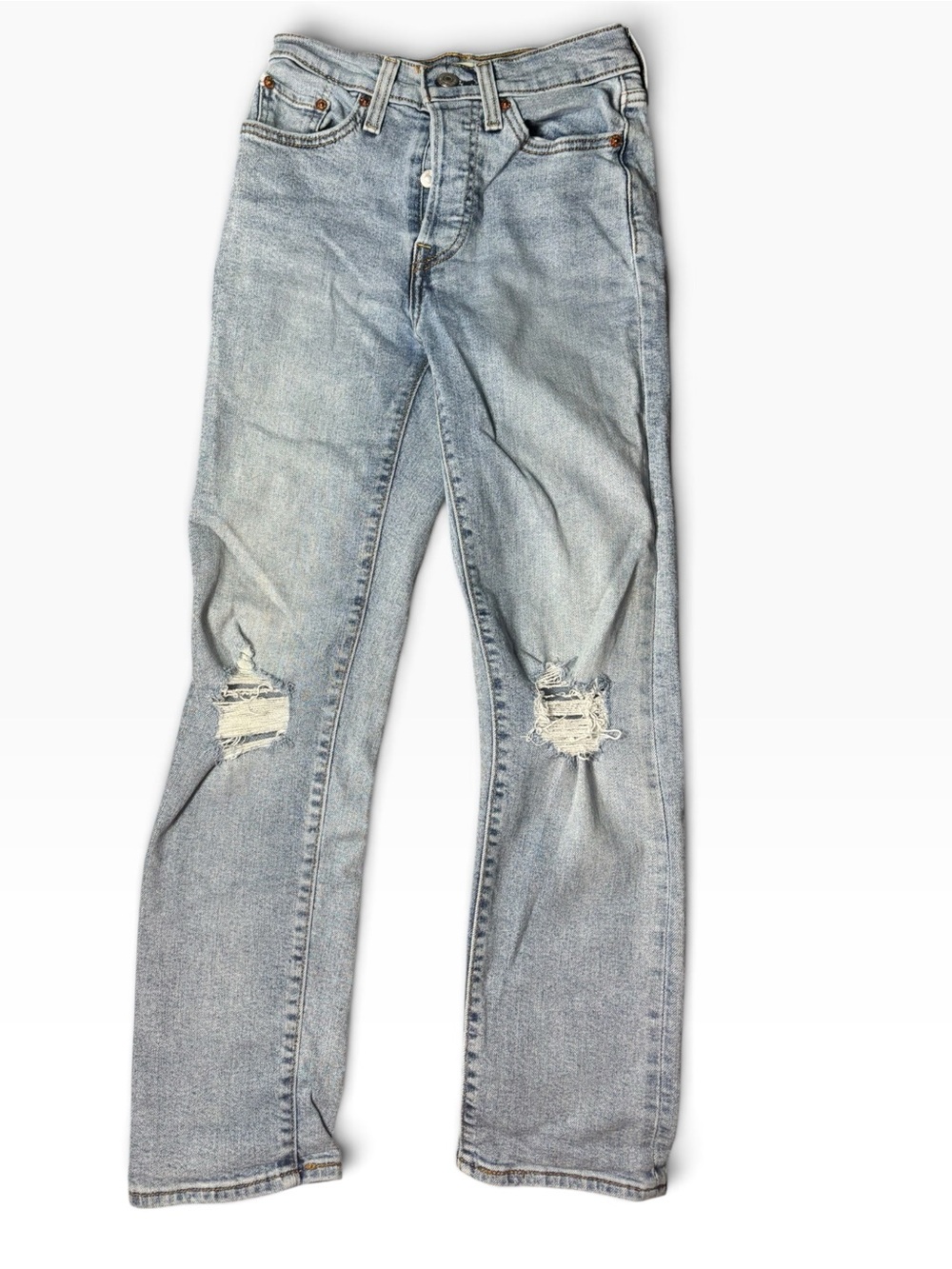 Levi's Wedgie Straight Light Wash Distressed Jeans (Size 24) - Picture 2 of 5